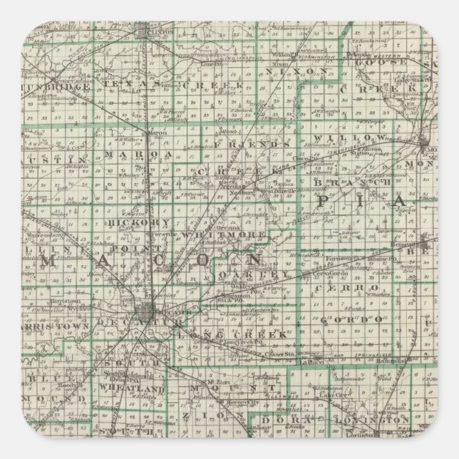 Landkreis von Platt, De Witt, Macon, Shelby Quadratischer Aufkleber (Vorderseite)