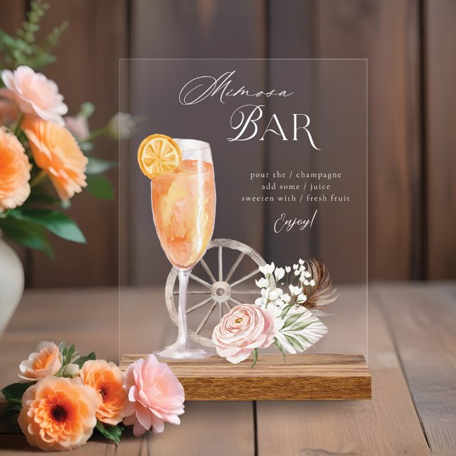 Landkreis Western Wasserfarbe Mimosa Bar Acrylschild (Watercolor County Western Watercolor Mimosa Bar Po Acrylic Sign)