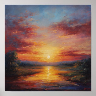 Landleben Friedliche Sonnenuntergangskunst Ästheti Poster