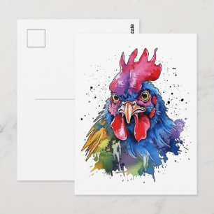 Landleben Hahn im Wasserfarbenstil Postkarte