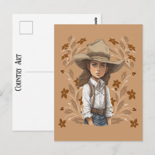 Landleben-Kunst-Cowgirl-Cowboyhut-Pose mit Blumen Postkarte
