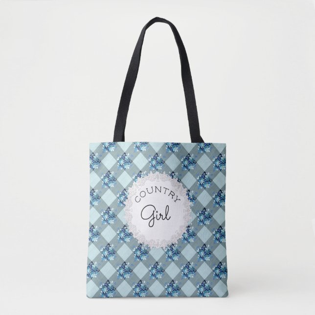 Landleben Mädchen Blau Gingham Blumen Muster (Vorderseite)