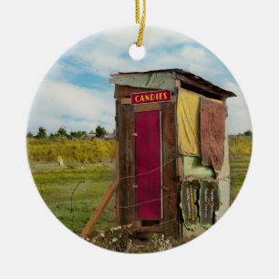 Ländlich - Außentoilette - Kostenlose Süßigkeiten Keramik Ornament
