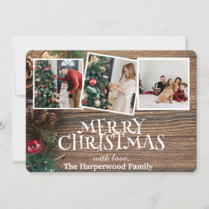 Ländlich Elegante Weihnachts-Familienfoto-Kollage Feiertagskarte