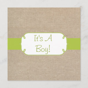 Ländlich gelb-grüne und beige Jute-Baby-Party Einladung