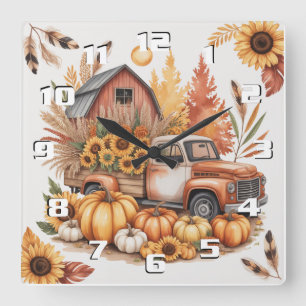 Ländlich inspirierte Farmhouse-Herbst- und Ernteda Quadratische Wanduhr