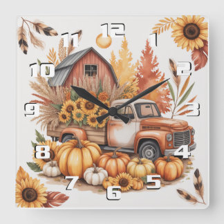 Ländlich inspirierte Farmhouse-Herbst- und Ernteda Quadratische Wanduhr