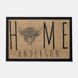 Ländlich-kühle Kuh-Faux-Burlap-Familienname Do Fußmatte