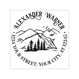 Ländlich Outdoor: Berge Bäume Name Adresse Permastempel