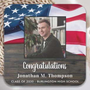 Ländlich-patriotische amerikanische Militär-Gradua Quadratischer Aufkleber