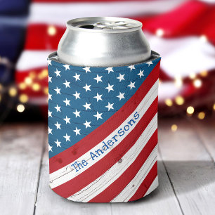 Ländlich-patriotische Sterne und Streifen USA-Flag Dosenkühler