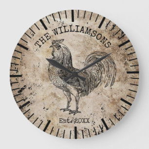 Ländlich Retro Antik Familienname Bauernhof Huhn Große Wanduhr