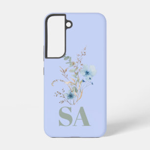 ländlich staubiges Blau Aquarell Blumenstrauß Samsung Galaxy Hülle
