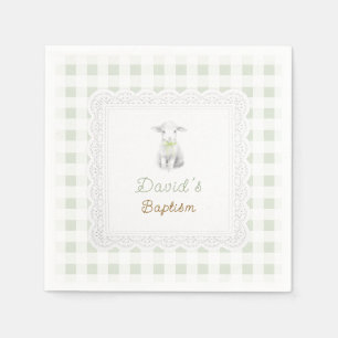 ländlich süßes Lamm Salbei Grün Gingham   Taufe  Serviette