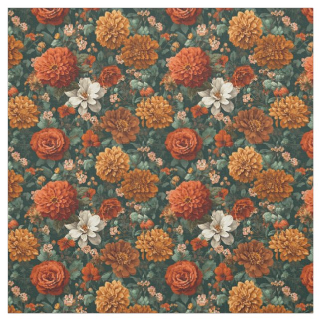 Ländlich verbranntes Orange Grün Fette Botanische  Stoff (Muster)