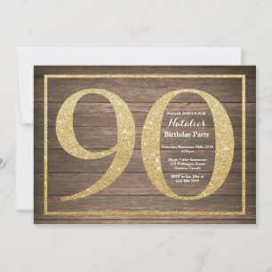 Ländliche 90. Geburtstagseinladung Gold Glitter Einladung