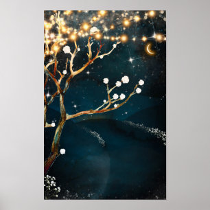 Ländliche Abendbaumlichter Sternennacht Hochzeit Poster
