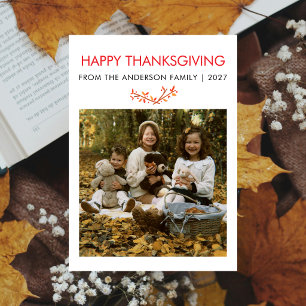 Ländliche Ahornblätter Thanksgiving-Familienfoto Feiertagskarte