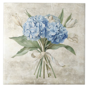 Ländliche Aquarell-Blumen Blaue Hortensie Fliese