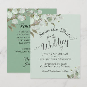Ländliche Aquarell-Eukalyptusblätter Minze Hochzei Save The Date