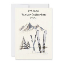 Ländliche Aquarell-Ski-Schneeberg-Familientreffen