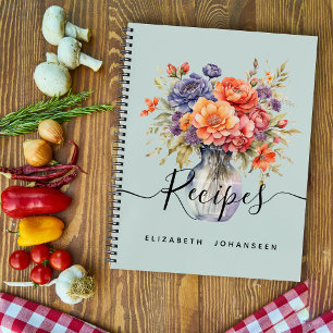 Ländliche Aquarell-Wildblumen-Mason-Glas-Rezepte Notizbuch