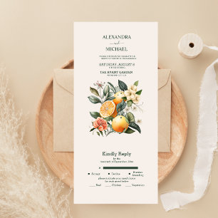 Ländliche Aquarell-Zitrus-Hochzeit All In One Einladung