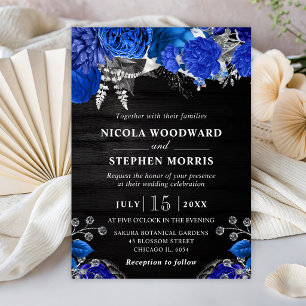 Ländliche Aquarellblaue und silberne Blumen Hochze Einladung