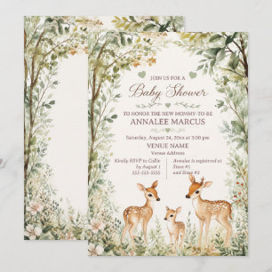 Ländliche Babyhirsch-Wald-Wald-Babyparty Einladung