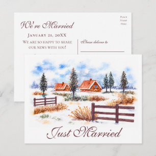 Ländliche Bauernhof-Aquarell-Winterhochzeit Frisch Ankündigungspostkarte