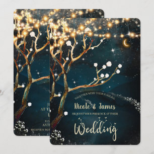 Ländliche Baumlichter Sterne Hochzeitsabend Einladung