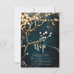 Ländliche Baumlichter Sterne Hochzeitsabend RSVP Karte