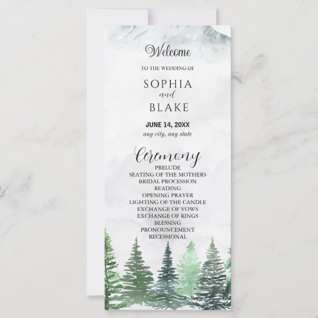 Ländliche Berge und Wald-Hochzeitsprogramm (Vorderseite)