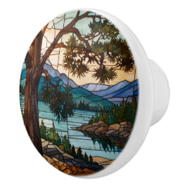 Ländliche Berglandschaft Buntglas  Keramikknauf