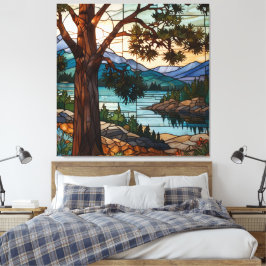 Ländliche Berglandschaft Buntglas  Leinwanddruck