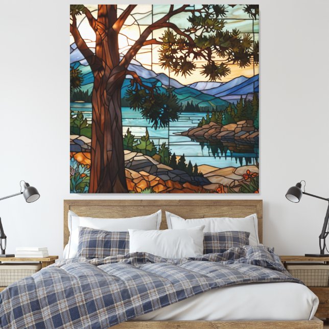 Ländliche Berglandschaft Buntglas  Leinwanddruck (Insitu (Schlafzimmer))