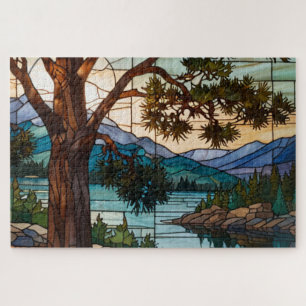 Ländliche Berglandschaft Buntglas Puzzle