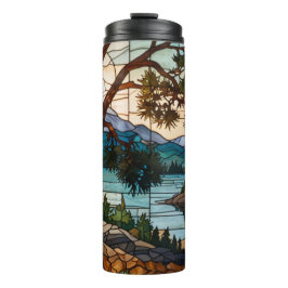 Ländliche Berglandschaft in Buntglasoptik Thermosbecher