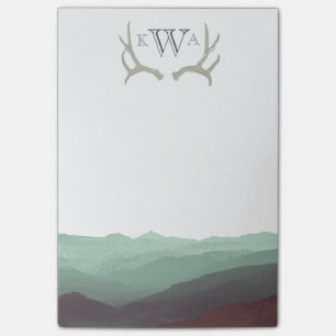 Ländliche Bergwasserfarbe & Geweih Monogramm Post-it Klebezettel