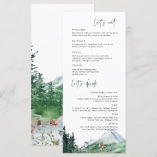 Ländliche Bergwiese Boho-Hochzeitsmenü Menükarte