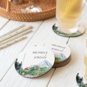 Ländliche Bergwildblume Boho-Hochzeit Runder Pappuntersetzer
