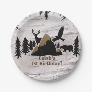 Ländliche Birke Outdoor-Wildnis zum 1. Geburtstag Pappteller