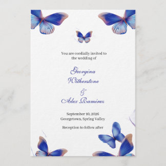 Ländliche blaue bearbeitbare Foto-Hochzeitseinladu Einladung