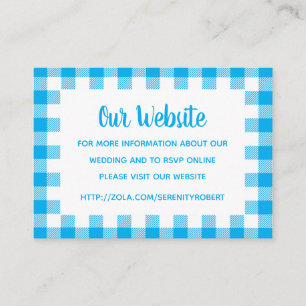 Ländliche blaue Gingham-Hochzeits-Website-Einschlu Begleitkarte