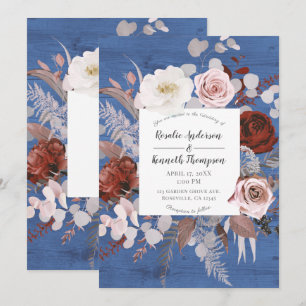 Ländliche blaue Holzblumenhochzeit Einladung