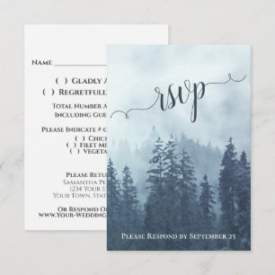 Ländliche Blaue Kiefern Bergwald Hochzeit RSVP Karte