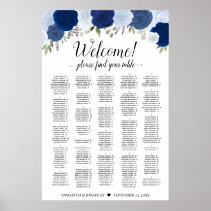 Ländliche Blaue Rosen Alphabetische Sitzordnung Poster