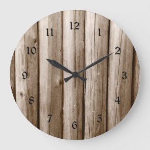Ländliche Blockhütte aus Holz im rustikalen Vintag Große Wanduhr
