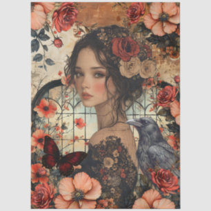Ländliche Blumen Mädchen Fantasy Art Collage Decou Seidenpapier
