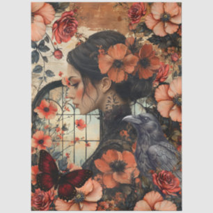 Ländliche Blumen Mädchen Fantasy Art Collage Decou Seidenpapier